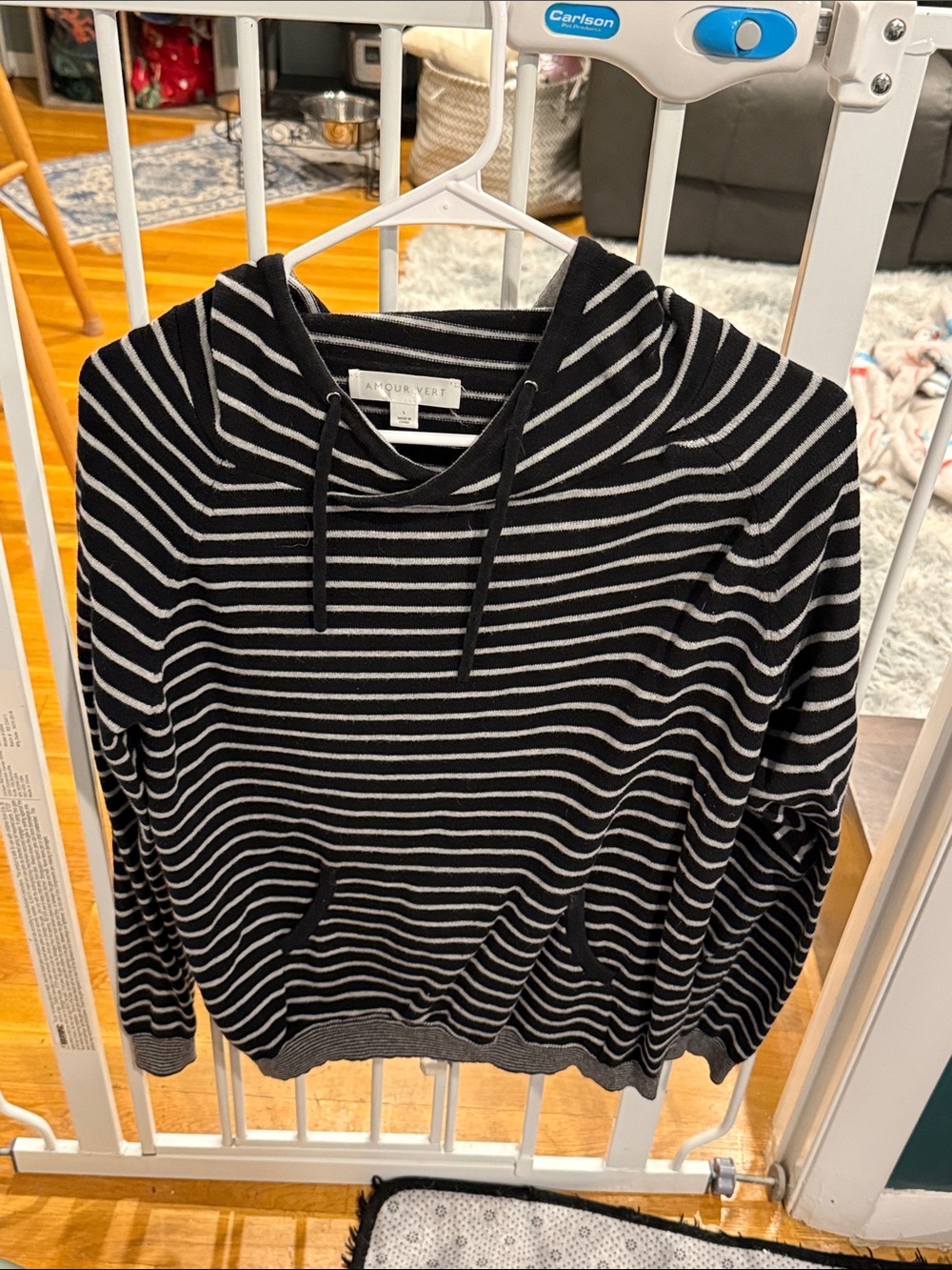 Amour Vert Black and White Striped Cowl Hoodie